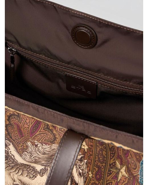 Etro Brown Nylon Tote Bag With Pegaso Print And Arnica Motif for men