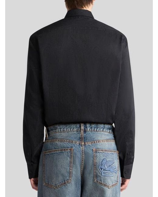 Etro Black Cotton Jacquard Shirt for men