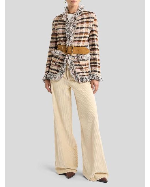 Etro White Wool-Blend Jacquard Jacket With Fringing