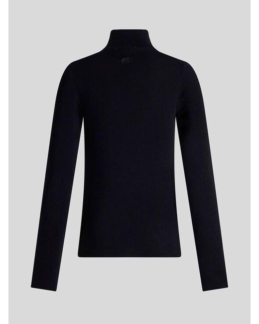 Etro Blue Wool Jacquard Turtleneck Sweater