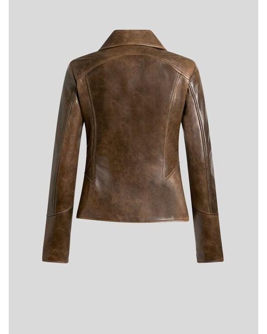 Etro Brown Leather Jacket With Inlays