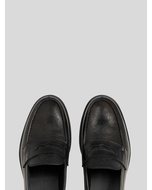Etro Black Leather Loafers With Paisley Detail for men