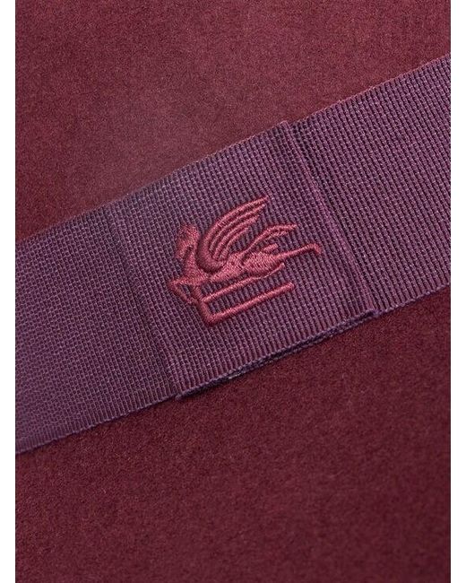 Etro Purple Wool Hat With Embroidered Pegaso Logo