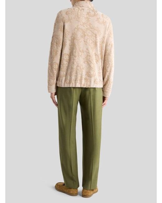 Etro Natural Knit Cotton Shacket With Leafy Motif for men