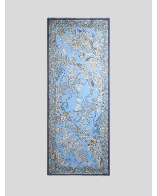 Etro Blue Scarf With Flora And Fauna Motif for men