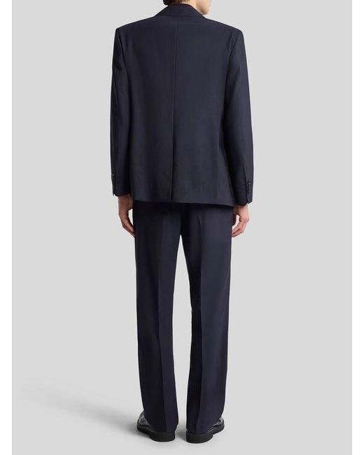 Etro Blue Double-Breasted Jacket With Placed Motif for men