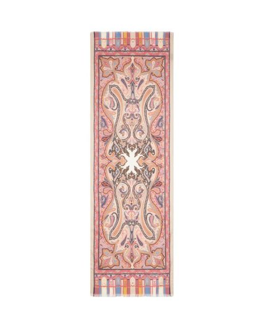 Etro Pink Cashmere, Silk And Wool Scarf With Paisley Motif