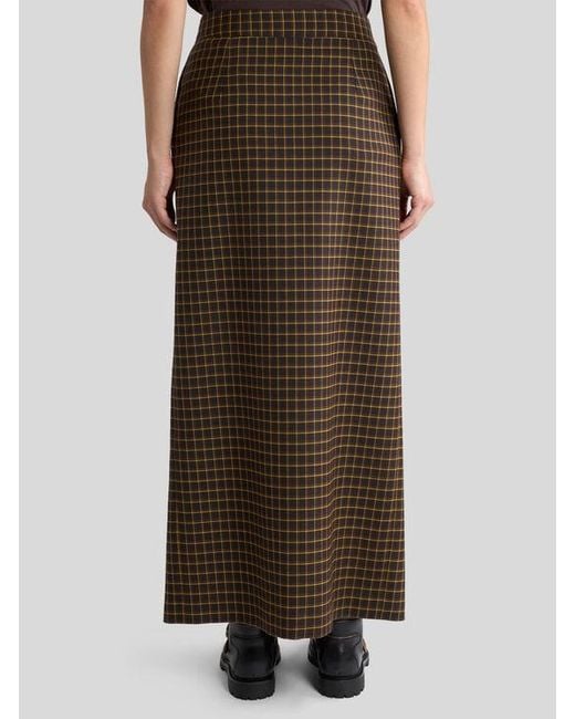 Etro Brown Wool Maxi Skirt With Pleating And Check Motif