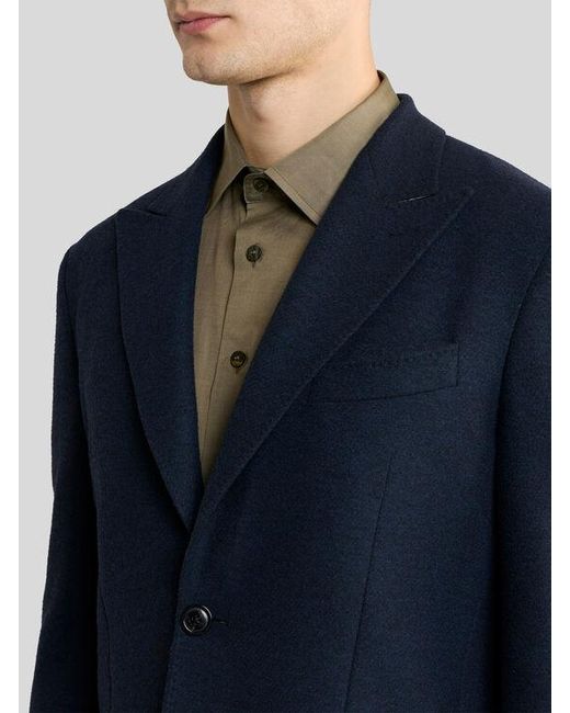 Etro Blue Single-Breasted Jersey Jacket With Peak Lapels for men