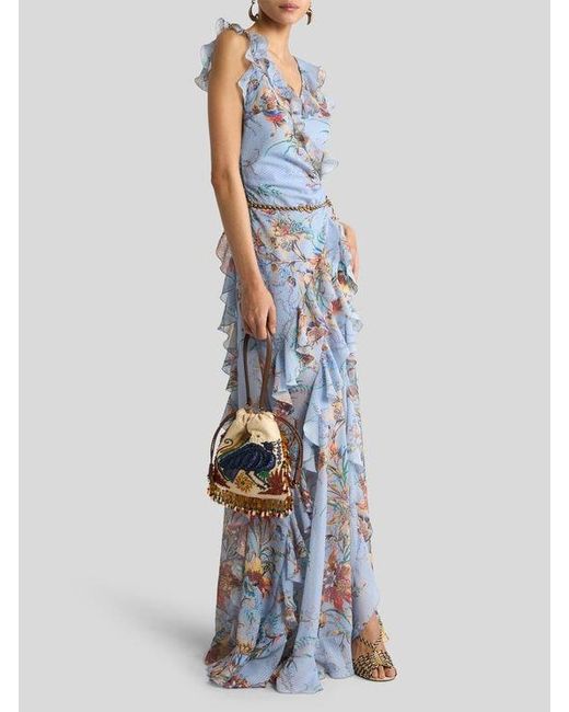 Etro White Long Dress With Ruffles And Cut-Out
