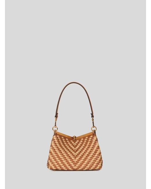 Etro Natural Small Woven Leather And Raffia Vela Bag