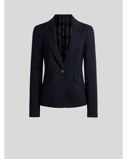 Etro Blue Single-Breasted Wool Jacquard Jacket