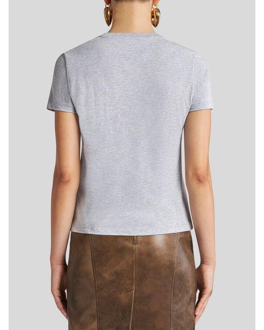 Etro Gray T-Shirt With Embroidered Pegaso And Monogram