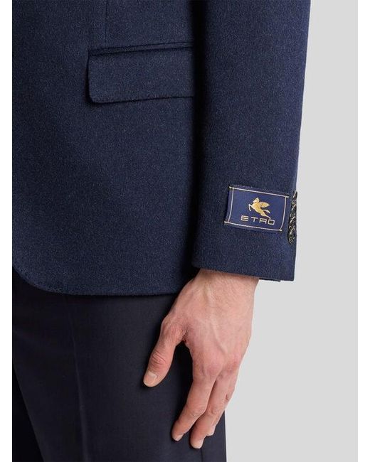 Etro Blue Single-Breasted Cashmere Jacket for men