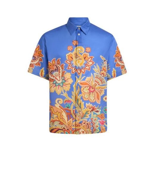 Chemise En Coton À Imprimé Floral Placé, Homme, Taille Etro pour homme en coloris Blue