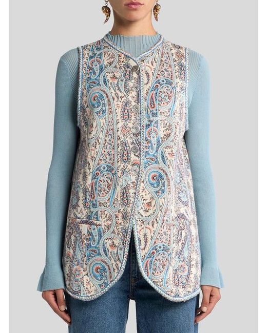 Etro White Jacquard Waistcoat With Floral Paisley Motif