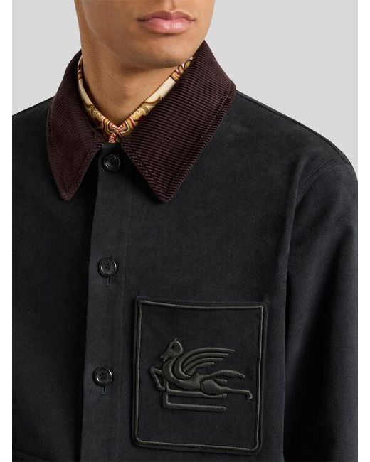 Etro Black Cotton Jacket With Pegaso for men