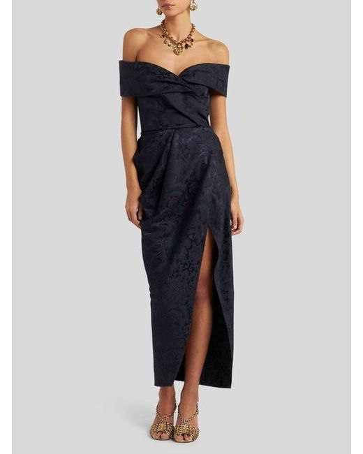 Etro Blue Silk-Blend Jacquard Evening Dress