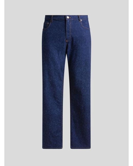 Etro Blue Straight-Leg Jacquard Denim Jeans With Floral Paisley Motif for men
