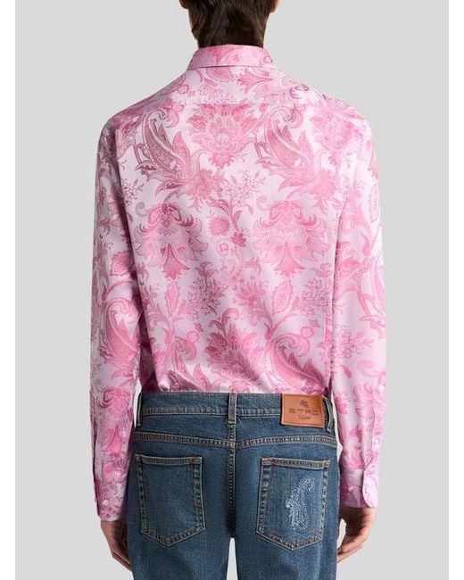Etro Pink Cotton Jacquard Shirt for men