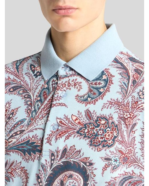 Etro White Floral Paisley Cotton Polo Shirt for men