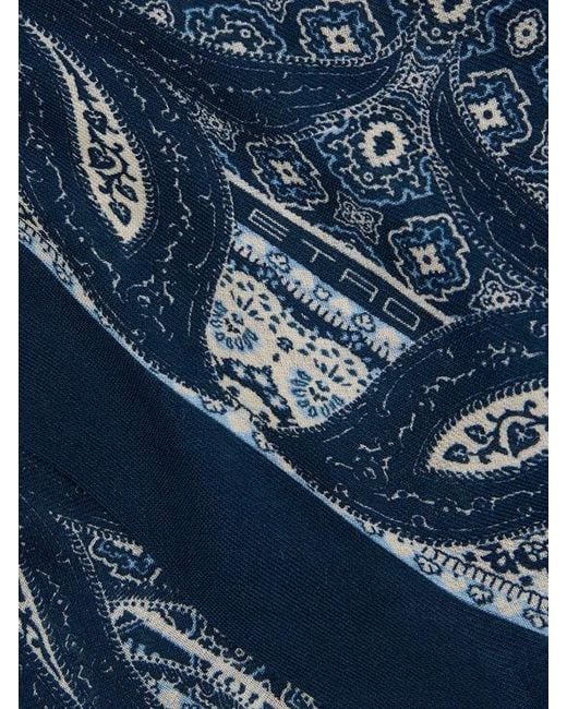 Etro Blue Triangular Wool Scarf With Tie Motif for men
