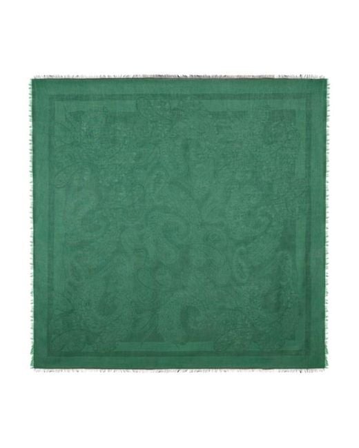 Etro Green Wool-Blend Jacquard Shawl With Paisley Motif