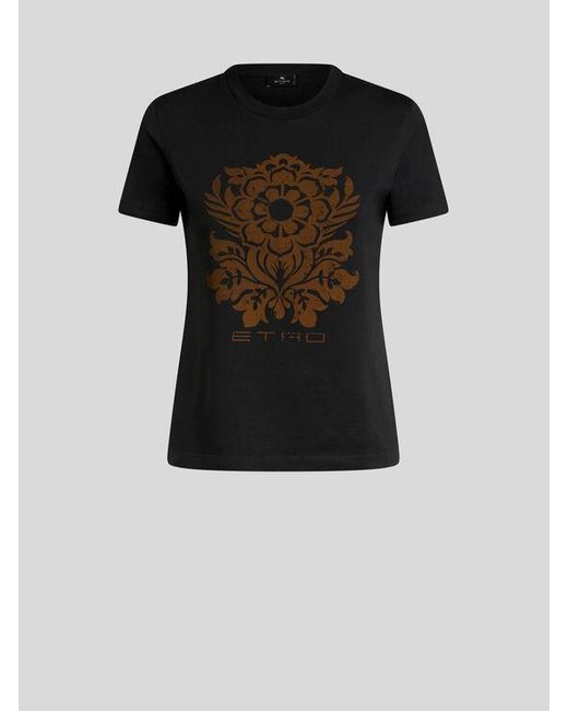 Etro Black T-Shirt Aus Jersey Mit Blumen-Print, Damen, Größe