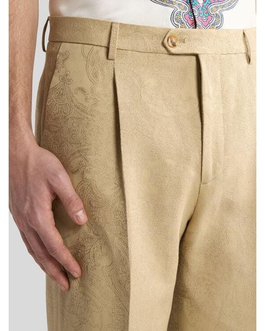 Etro Natural Cotton-Blend Jacquard Trousers With Placed Floral Paisley Motif for men