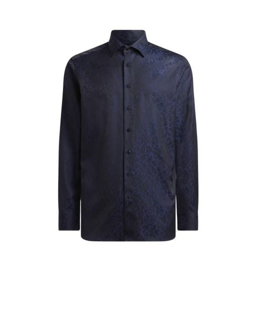 Etro Blue Cotton Jacquard Shirt With Animal Motif for men