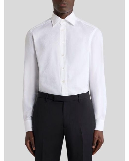 Etro White Floral Cotton Jacquard Shirt for men