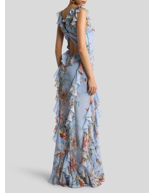 Etro White Long Dress With Ruffles And Cut-Out