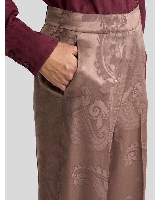 Etro Brown Jacquard Trousers With Floral Paisley Motif