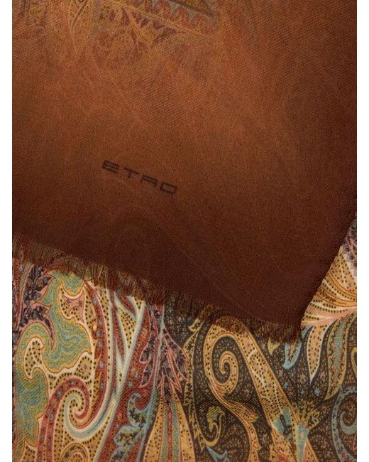 Etro Brown Wool Scarf With Faded Print And Paisley Motif for men