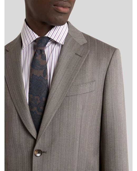 Etro Gray Single-Breasted Wool Suit With Chevron Stripes for men