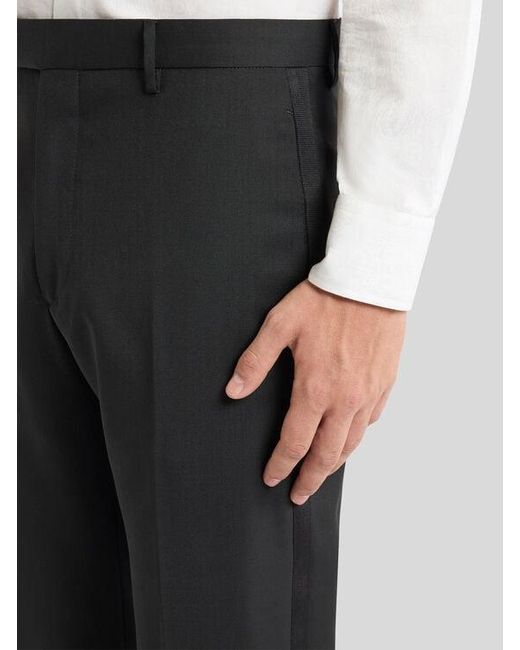 Etro Black Tailored Wool Trousers With Side Band Detail for men