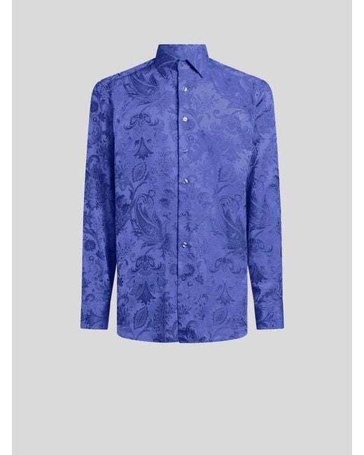 Etro Blue Cotton Jacquard Shirt for men