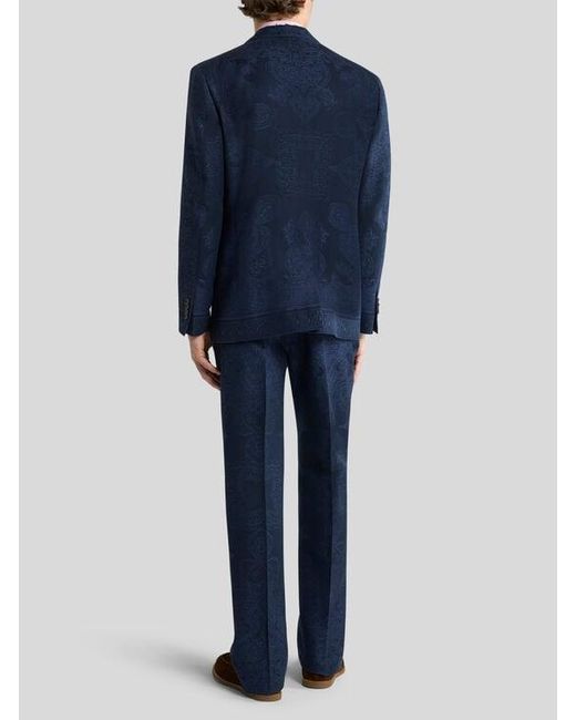 Etro Blue Cotton-Blend Jacquard Jacket With Placed Floral Paisley Motif for men