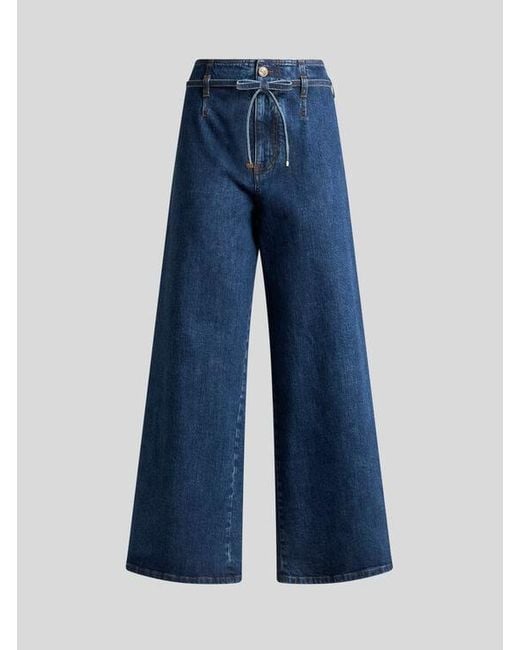 Etro Blue Culotte Jeans With Belt And Embroidery