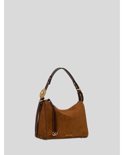 Etro Brown Small Suede Rosette Bag