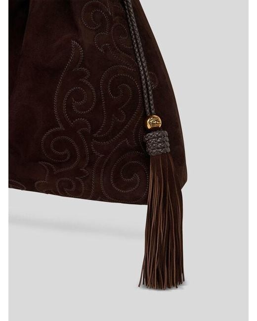 Etro Brown Large Suede Kalispera Bag With Patch And Tassels