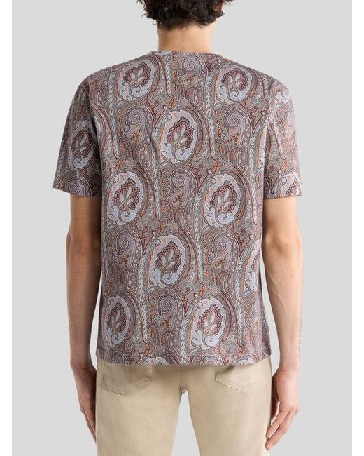 Etro Pink Cotton T-Shirt With Floral Paisley Motif for men