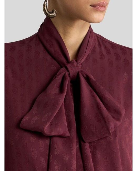 Etro Purple Silk-Blend Jacquard Shirt With Silk Scarf And Paisley Motif