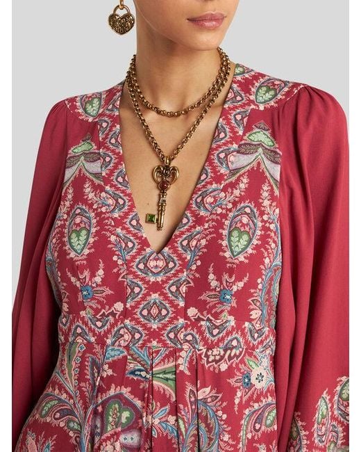 Abito Lungo Con Stampa Paisley Floreale, Donna, Taglia di Etro in Red