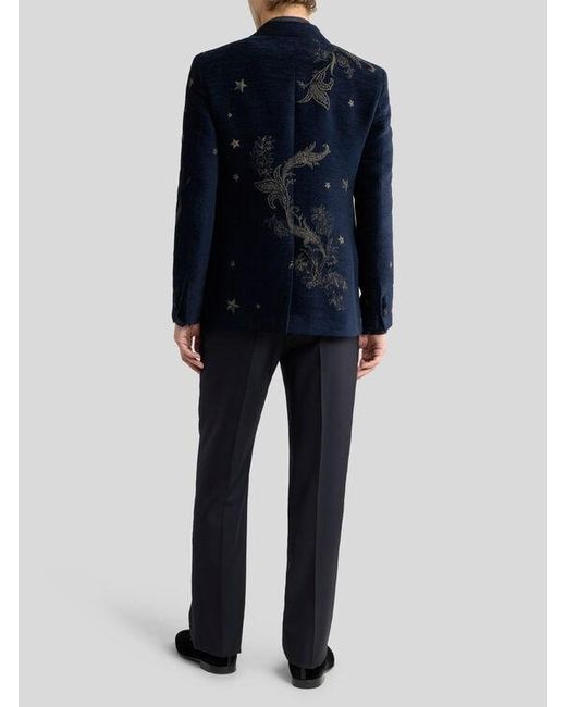 Etro Blue Chenille Jacquard Single-Breasted Jacket With Pegaso Motif for men