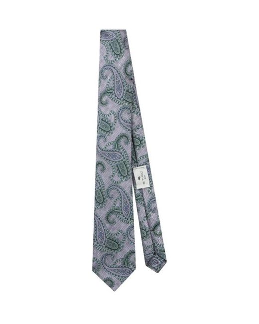 Etro Blue Paisley Silk Jacquard Tie for men