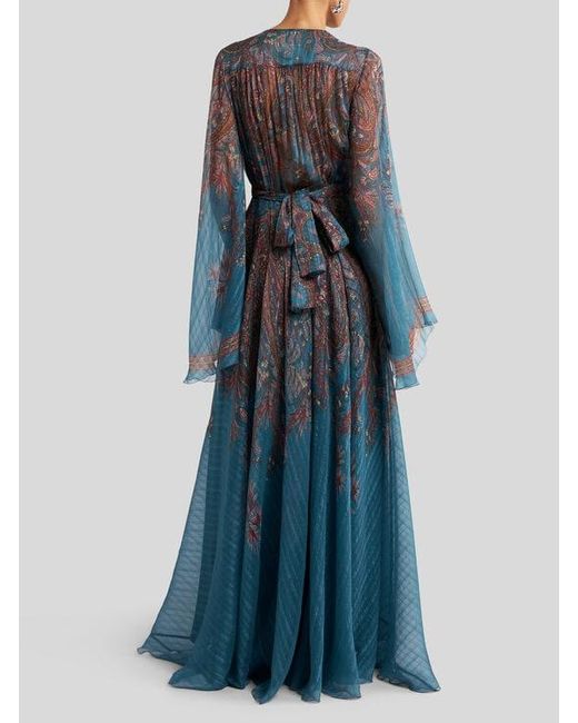 Etro Blue Floral Paisley Long Silk Dress