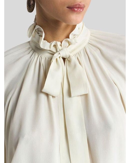 Etro White Silk-Blend Jacquard Blouse With Silk Scarf And Paisley Motif