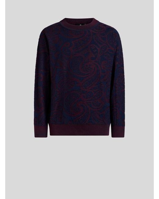 Etro Blue Wool-Blend Jacquard Sweater for men