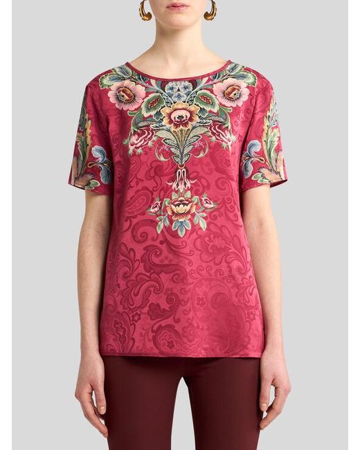T-Shirt À Imprimé Floral Placé, Femme, Taille Etro en coloris Pink